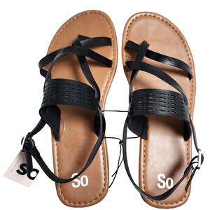 SO Goods For Life Black Open-Toe Strappy Sandal For Women Size 10